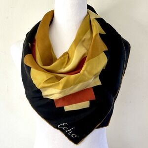 Vintage ECHO Silk Scarf Gold Rust Black 31" square